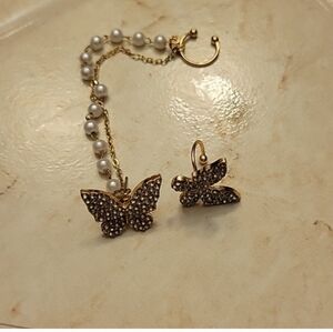 Elegant Gold Butterfly Earrings with Pearls